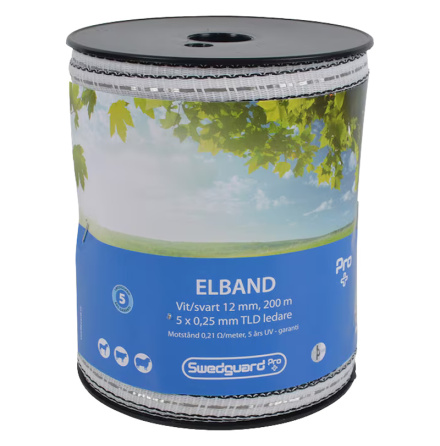 Elband Swedguard Pro+ 12 mm Vit/Svart 200 m 5x0,25 *