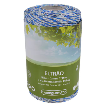 Eltrd Swedguard+ 2 mm Vit/Bl 200 m 6x0,20 *